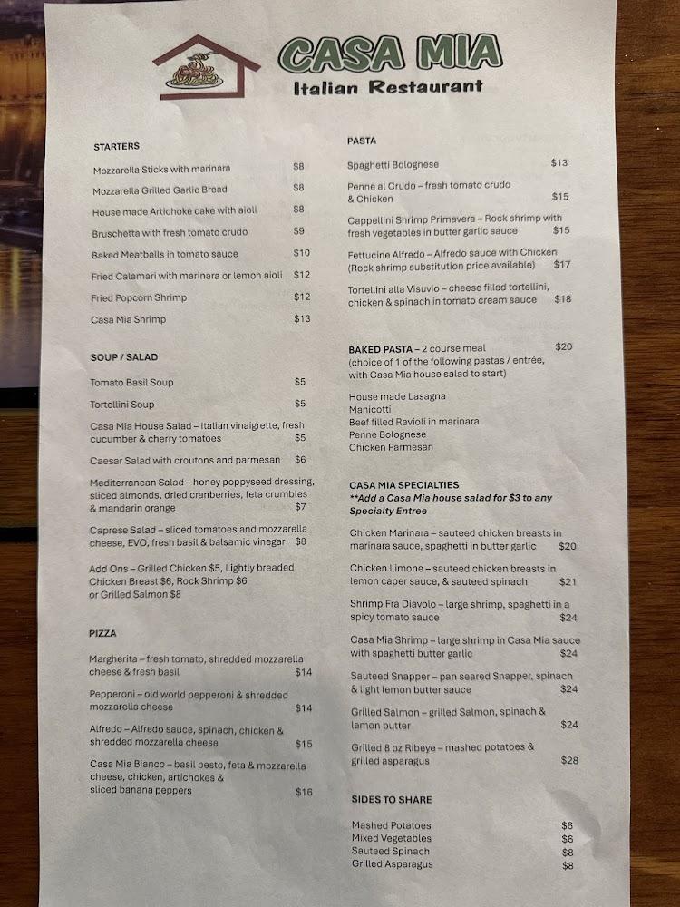 Casa Mia Italian restaurant Menu image 1
